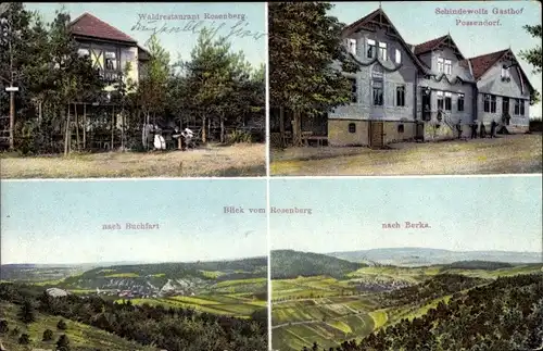 Ak Possendorf Weimar in Thüringen, Waldrestaurant Rosenberg, Blick nach Burka, Buchfart