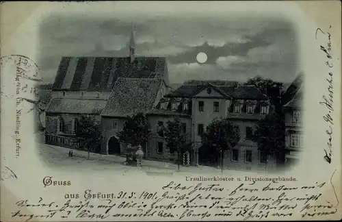 Mondschein Ak Erfurt in Thüringen, Ursuliner Kloster, Divisionsgebäude, Nacht