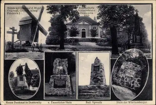 Ak Dennewitz Niedergörsdorf in Brandenburg, Denkmäler auf dem Schlachtfeld, Ruhmeshalle, Windmühle