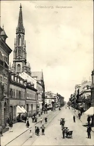 Ak Offenburg am Schwarzwald, Hauptstraße, Kirche