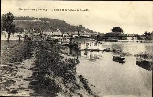 Ak Montereau Seine et Marne, L'Yonne et le Coteau de Surville