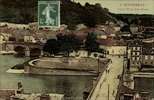 Ak Montereau Seine et Marne, Terre Plein des Ponts