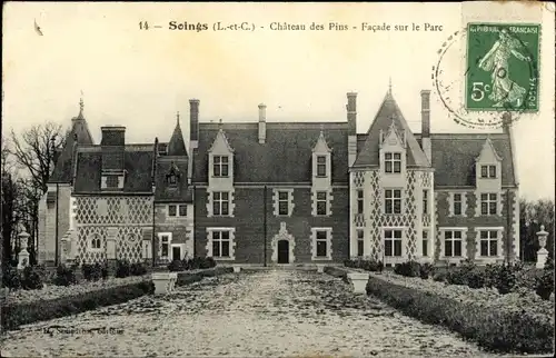 Ak Soings en Sologne Loir et Cher, Château des Pins, Facade sur le Parc