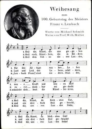 Lied Ak Weihegesang zum 100. Geburtstag Franz von Lenbach, Portrait