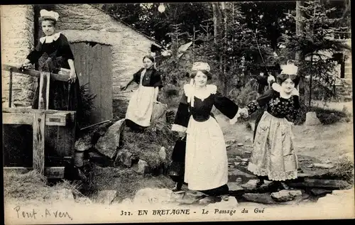 Ak Bretagne, Le Passage du Gue, Frauen in Trachten