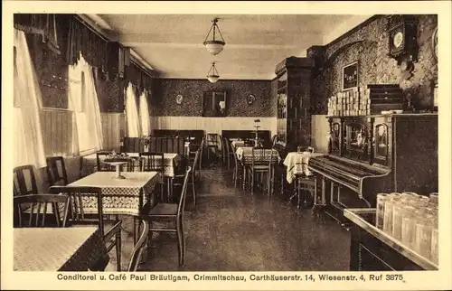 Ak Crimmitschau in Sachsen, Café, Innenansicht, Carthäuserstraße 14, Wiesenstraße 4