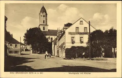 Ak Bad Brambach im Vogtland, Marktplatz mit Kirche
