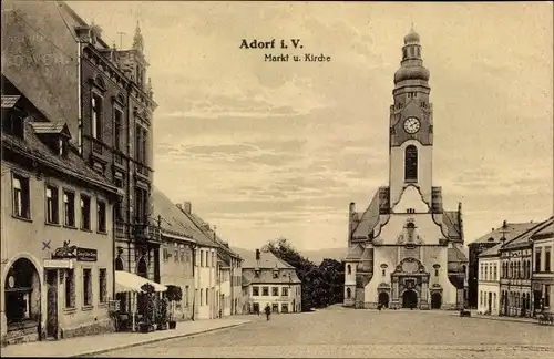 Ak Adorf im Vogtland, Markt und Kirche