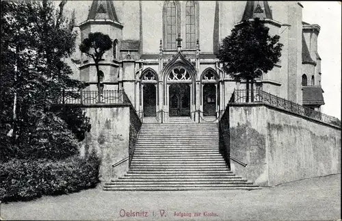 Ak Oelsnitz im Vogtland, Aufgang zur Kirche