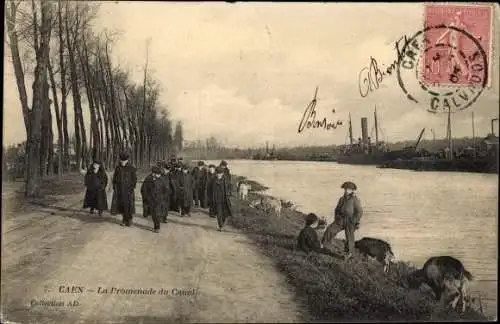 Ak Caen Calvados, Promenade du Canal