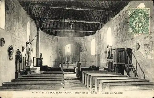Ak Troo Loir et Cher, Intérieur de l'Eglise Saint Jacques des Guérets, autel, pulpit