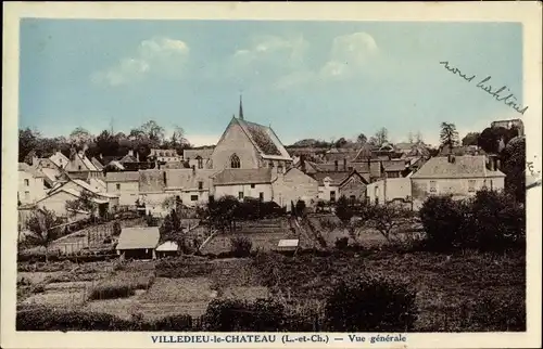 Ak Villedieu le Chateau Loir et Cher, vue générale, Église