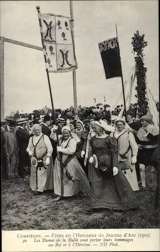 Ak Compiègne Oise, Jeanne D'Arc Festival 1909, Les Dames de le Halle vont  porter leurs hommages