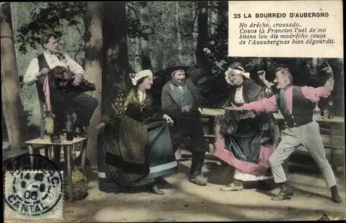 Ak La Bourreio d'Aubergno, Tänzer in Trachten