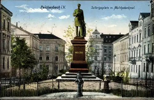 Ak Reichenbach im Vogtland, Solbrigsplatz mit Moltkedenkmal, Ottmar Zieher