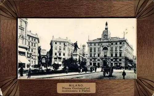 Passepartout Ak Milano Mailand Lombardia, Piazza Cordusio, col monumento a Parini