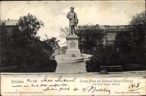 Ak Potsdam in Brandenburg, Luisen Platz, Denkmal Kaiser Friedrich