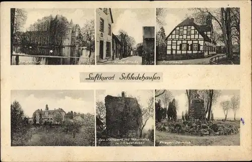 Ak Schledehausen Bissendorf in Niedersachsen, Forsthaus, Große Straße, Kriegerdenkmal