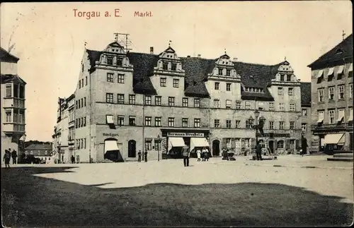 Ak Torgau an der Elbe, Markt, Geschäfte