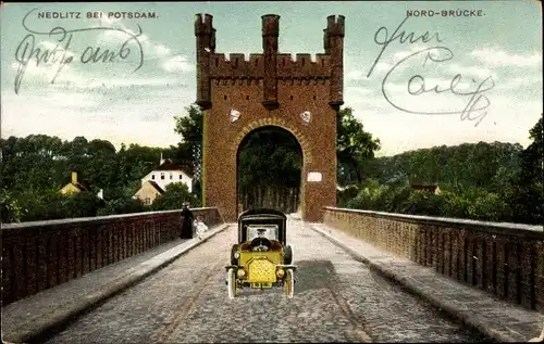 Ak Nedlitz Potsdam in Brandenburg, Automobil auf der Nord Brücke