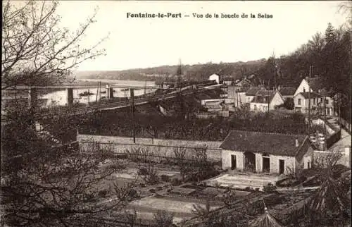 Ak Fontaine le Port Seine et Marne, Vue de la boucle de la Seine