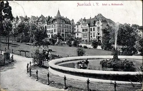 Ak Auerbach im Vogtland, Schul- und Moltkestraße