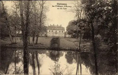 Ak Champeaux Seine et Marne, Château d'Aunay, vu du Lac