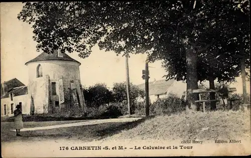 Ak Carnetin Seine et Marne, Le Calvaire et la Tour