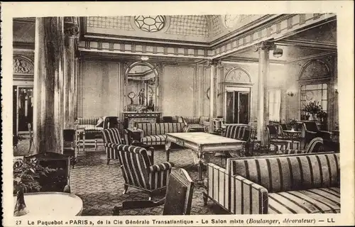 Ak Paquebot Paris, Dampfschiff, CGT, French Line, Salon mixte