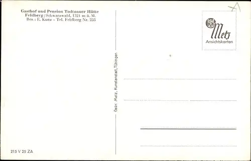 Ak Feldberg im Schwarzwald, Gasthof und Pension Todtnauer Hütte