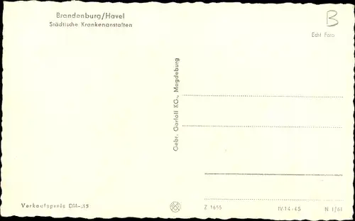 Ak Brandenburg an der Havel, Städtische Krankenanstalten