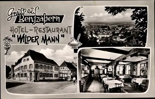 Ak Bad Bergzabern Rheinland Pfalz, Teilansicht, Hotel Wilder Mann