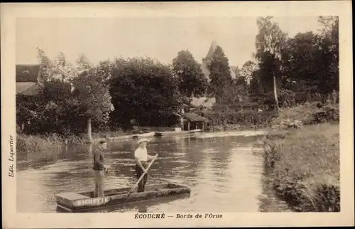 Ak Écouché Orne, Bords de l'Orne, Ruderboot