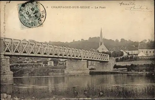 Ak Champagne sur Seine Seine et Marne, Le Pont