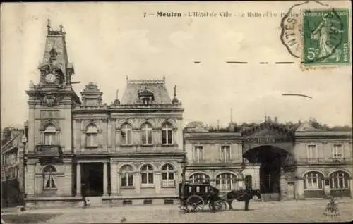 Ak Meulan en Yvelines, L'Hotel de Ville, la Halle et les Postes