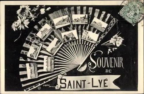 Ak Saint Lyé Loiret, Fächer, Blumen, Kirche, Gebäude