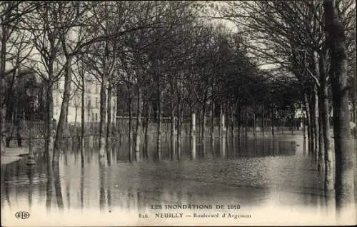Ak Neuilly sur Seine Hauts de Seine, Les Inondations de 1910, Boulevard d'Argenson