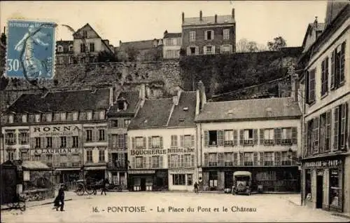 Ak Pontoise Val d'Oise, La Place du Pont et le Château