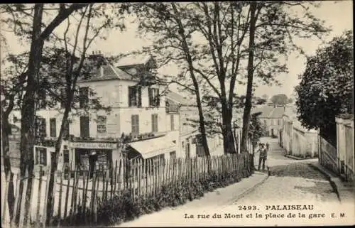 Ak Palaiseau Essonne, La rue du Mont et la place de la gare, Cafe de la Gare