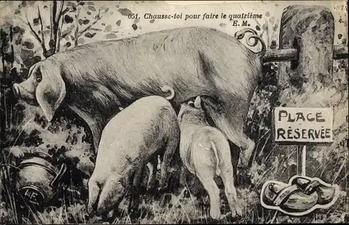 Künstler Ak Chausse toi pour faire le quatrieme, Schweine, Ferkel