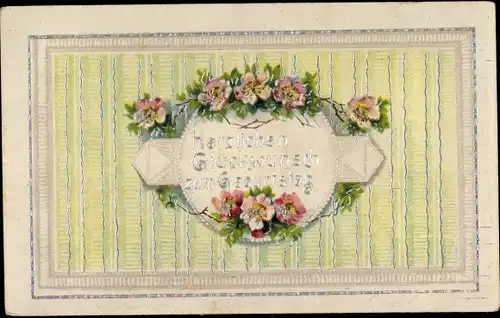 Glitzer Silber Passepartout Ak Glückwunsch Geburtstag, Blumen