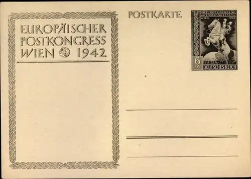 Ganzsachen Ak Wien, Europäischer Postkongress 1942