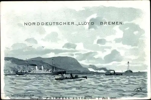 Künstler Litho Dampfschiff Prinzess Alice, Norddeutscher Lloyd