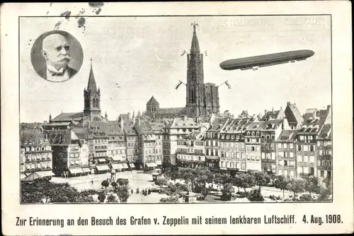 Ak Strasbourg Straßburg Elsass Bas Rhin, Zeppelin über der Stadt, Luftschiff