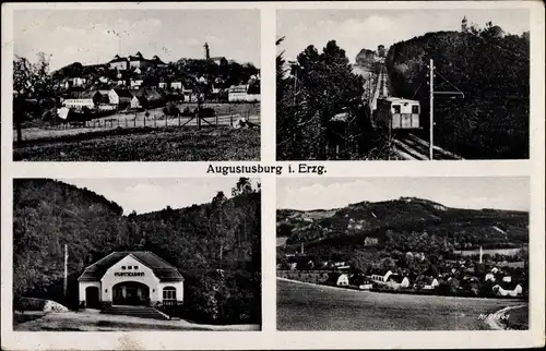 Ak Augustusburg im Erzgebirge, Berggastwirtschaft, Drahtseilbahn