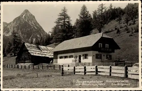 Ak Zederhaus Salzburg, Pausenstation Schliereralm mit Riedingspitz