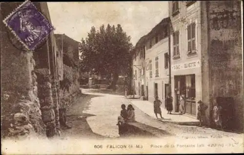 Ak Falicon Alpes-Maritimes, Place de la Fontaine