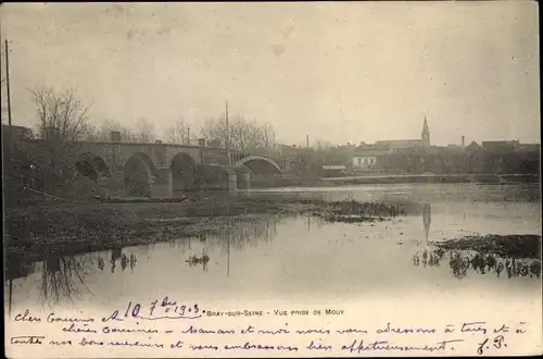 Ak Bray sur Seine Seine et Marne, Vue prise de Mouy, Pont