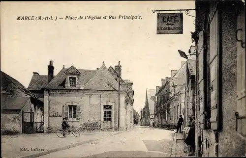 Ak Marcé Maine et Loire, Place de l'Église et Rue Principale