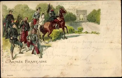 Litho L'Armee Francaise, französische Soldaten in Uniformen